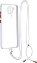 Voor Xiaomi Redmi Note 9 / Redmi 10X 4G Transparante pc + TPU-telefoonhoes met contrastkleurknop en nekkoord (wit)