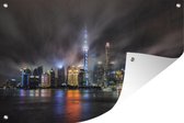 Tuindecoratie Stad - Shanghai - Nacht - 60x40 cm - Tuinposter - Tuindoek - Buitenposter
