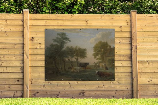 Affiche de jardin Paulus Potter (RM) - Vaches dans un pré près d'une ferme - Peinture de Paulus Potter affiche de jardin en vrac 160x120 cm - Toile de jardin / Toile d'extérieur / Peintures pour l'extérieur (décoration de jardin) XXL / Groot format!