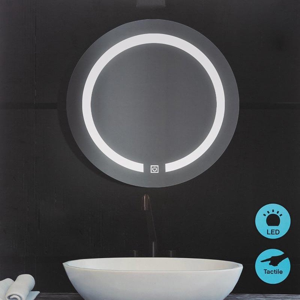 Ronde LED wandspiegel 45cm met touch schakelaar - Verre|Hout - SILUMEN
