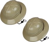 2x stuks kaki safari/jungle verkleed helm voor kinderen - Carnaval hoeden/helmen verkleedkleding accessoires