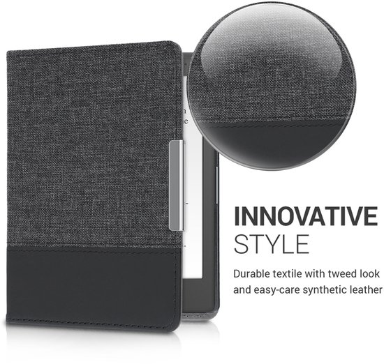 kwmobile hoes geschikt voor Kobo Aura Edition 1 - Canvas beschermhoes in antraciet / zwart - Voor e-reader van Merkloos — afbeelding 5