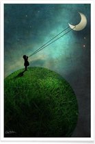 JUNIQE - Poster Chasing The Moon -20x30 /Grijs & Groen