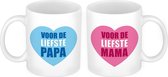 De liefste mama en papa mok met hartje mok - Cadeau beker set voor Papa en Mama - Moederdag en Vaderdag cadeautje