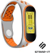 Siliconen Smartwatch bandje - Geschikt voor  Xiaomi Mi band 5 / 6 sport bandje - grijs/oranje - Strap-it Horlogeband / Polsband / Armband