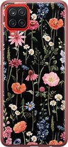 Samsung Galaxy A12 hoesje siliconen - Dark flowers - Soft Case Telefoonhoesje - Print / Illustratie - Goud