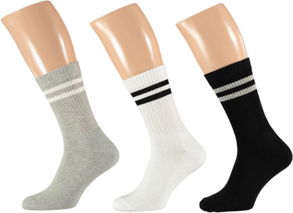 Apollo - Sportsokken Fashion - Grijs Wit Zwart - 3 Paar - Maat 36/41 - Sportsokken dames - Tennissokken Dames - Hardloopsokken Dames