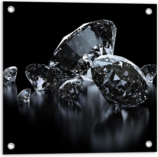 Tuinposter – Heldere Diamanten op Zwarte Achtergrond - 50x50cm Foto op Tuinposter  (wanddecoratie voor buiten en binnen)