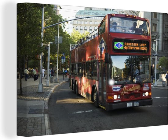 Een dubbeldekker bus in New York Canvas 60x40 cm - Foto print op Canvas schilderij (Wanddecoratie woonkamer / slaapkamer)
