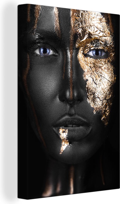 ARTHUB® Canvas schilderij 80x120 cm, Blue Golden Glitter