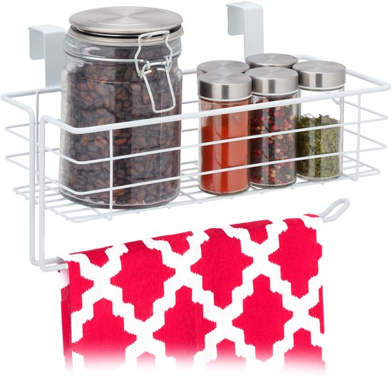 hangmand kast - met keukenrolhouder - badkamer - keuken - metalen mandje - wit