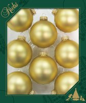 16x stuks glazen kerstballen 7 cm chiffon goud kerstboomversiering - Kerstversiering/kerstdecoratie