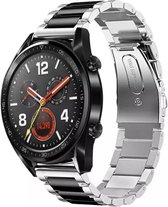 Stalen Smartwatch bandje - Geschikt voor  Huawei Watch GT stalen band - zilver/zwart - 42mm - Horlogeband / Polsband / Armband