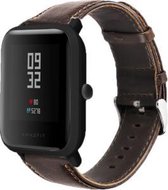 Leer Smartwatch bandje - Geschikt voor  Xiaomi Amazfit Bip leren bandje - donkerbruin - Horlogeband / Polsband / Armband