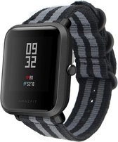 Nylon Smartwatch bandje - Geschikt voor  Xiaomi Amazfit Bip nylon gesp band - zwart/grijs - Horlogeband / Polsband / Armband