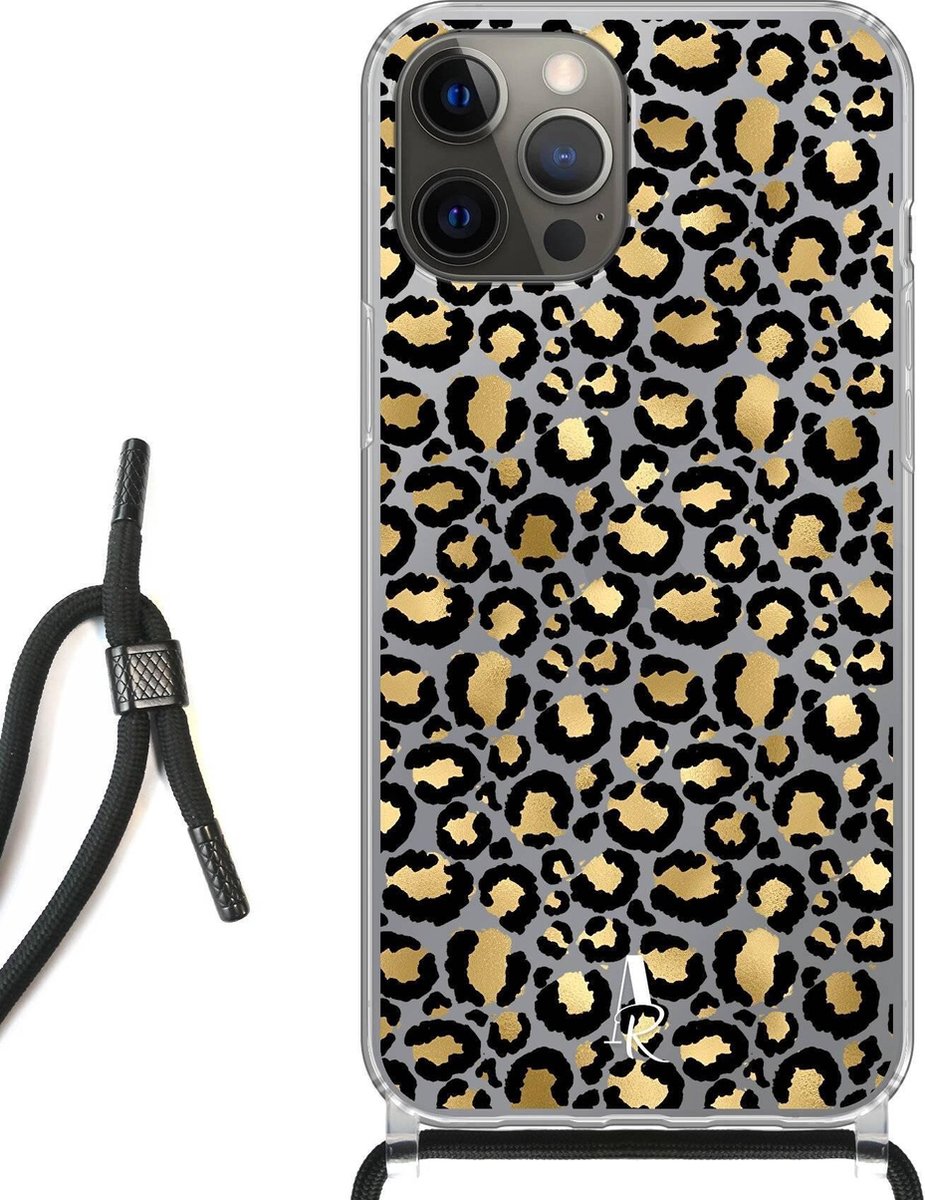 iPhone 12 Pro Max hoesje met koord - Luipaardprint Goud