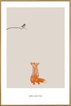 JUNIQE - Poster met kunststof lijst Vogel en Vos -60x90 /Bruin &