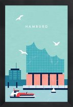 JUNIQE - Poster met houten lijst Hambourg Elbphilharmonie - retro