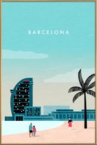 JUNIQE - Poster met kunststof lijst Barcelona - retro -20x30 /Turkoois