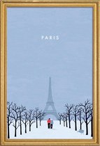 JUNIQE - Poster met houten lijst Parijs - retro -13x18 /Blauw