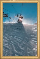 JUNIQE - Poster met houten lijst Let's Go Skiing -40x60 /Blauw & Grijs