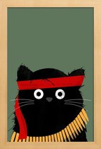 JUNIQE - Poster met houten lijst Cat - Rambo -13x18 /Groen & Zwart