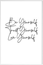 JUNIQE - Poster met kunststof lijst Yourself -13x18 /Wit & Zwart