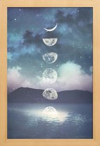 JUNIQE - Poster met houten lijst Moon Rising -13x18 /Blauw & Paars