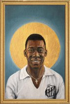 JUNIQE - Poster met houten lijst Football Icon - Pelé -40x60 /Blauw &