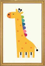 JUNIQE - Poster met houten lijst Giraffe Piano -30x45 /Geel