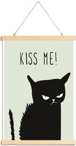 JUNIQE - Posterhanger Kiss Me Cat -40x60 /Grijs & Wit