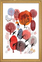 JUNIQE - Poster met houten lijst Autumn Forest -13x18 /Rood