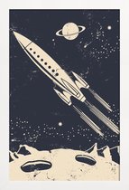 JUNIQE - Poster met houten lijst Space Rocket II -13x18 /Blauw