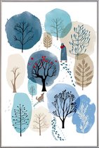 JUNIQE - Poster met kunststof lijst Winter Forest -13x18 /Blauw &