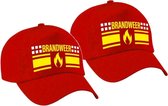2x stuks carnaval pet brandweerman / brandweervrouw rood voor jongens en meisjes - Cap/verkleedpet