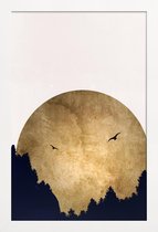 JUNIQE - Poster met houten lijst Two Birds Gold -13x18 /Ivoor