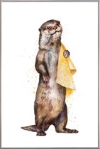 JUNIQE - Poster met kunststof lijst Otter illustratie -13x18 /Bruin &