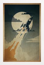 JUNIQE - Poster in houten lijst Nacht lancering – Raket -40x60 /Bruin