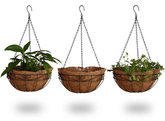 Plantenhanger set van 3 - Kokos - 33 liter - Bloempot hanger voor tuin - Diameter 35 cm - Hanging basket bruin