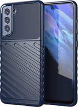Mobigear Hoesje geschikt voor Samsung Galaxy S21 FE Telefoonhoesje Flexibel TPU | Mobigear Groove Backcover | Galaxy S21 FE Case | Back Cover - Blauw