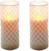 2x stuks luxe led kaarsen in glas D7,5 x H17,5 cm - met timer - Woondecoratie - Elektrische kaarsen