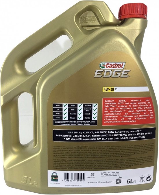 Huile moteur EDGE TITANIUM 5w30 C3 - 5 Litres CASTROL 1552FD