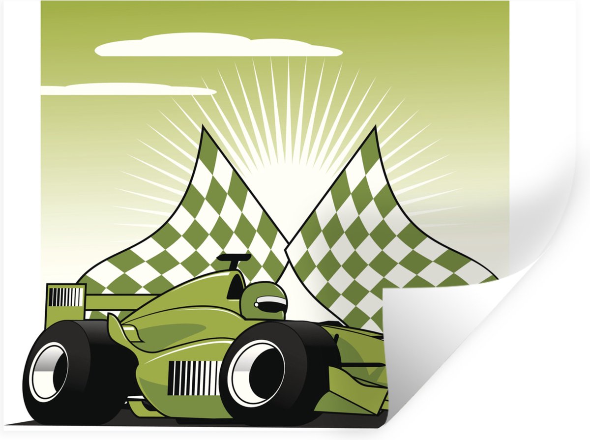 Muurstickers - Sticker Folie - Een groene racewagen van de Formule 1 in een illustratie - 