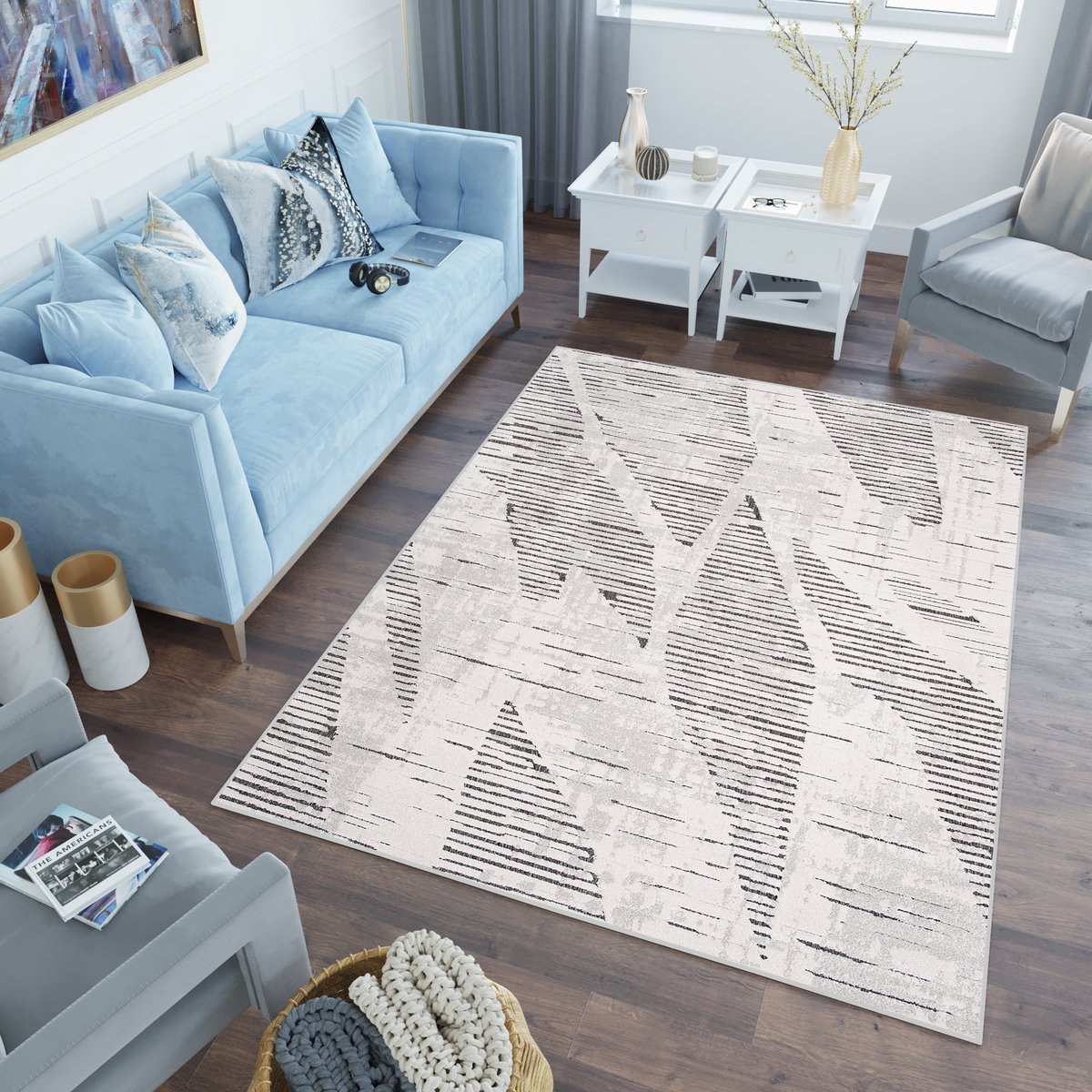 Tapiso Lotus Vloerkleed Beige Zwart Lijnen Woonkamer Laagpolig Tapijt Maat- 80x150
