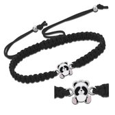 Armband meisje | Katoenen armbandje, zilveren panda