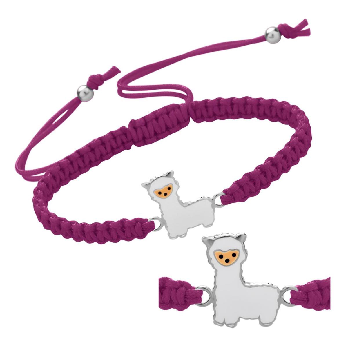WeLoveSilver - meisjes armband - zilveren alpaca - donker roze - 14 cm