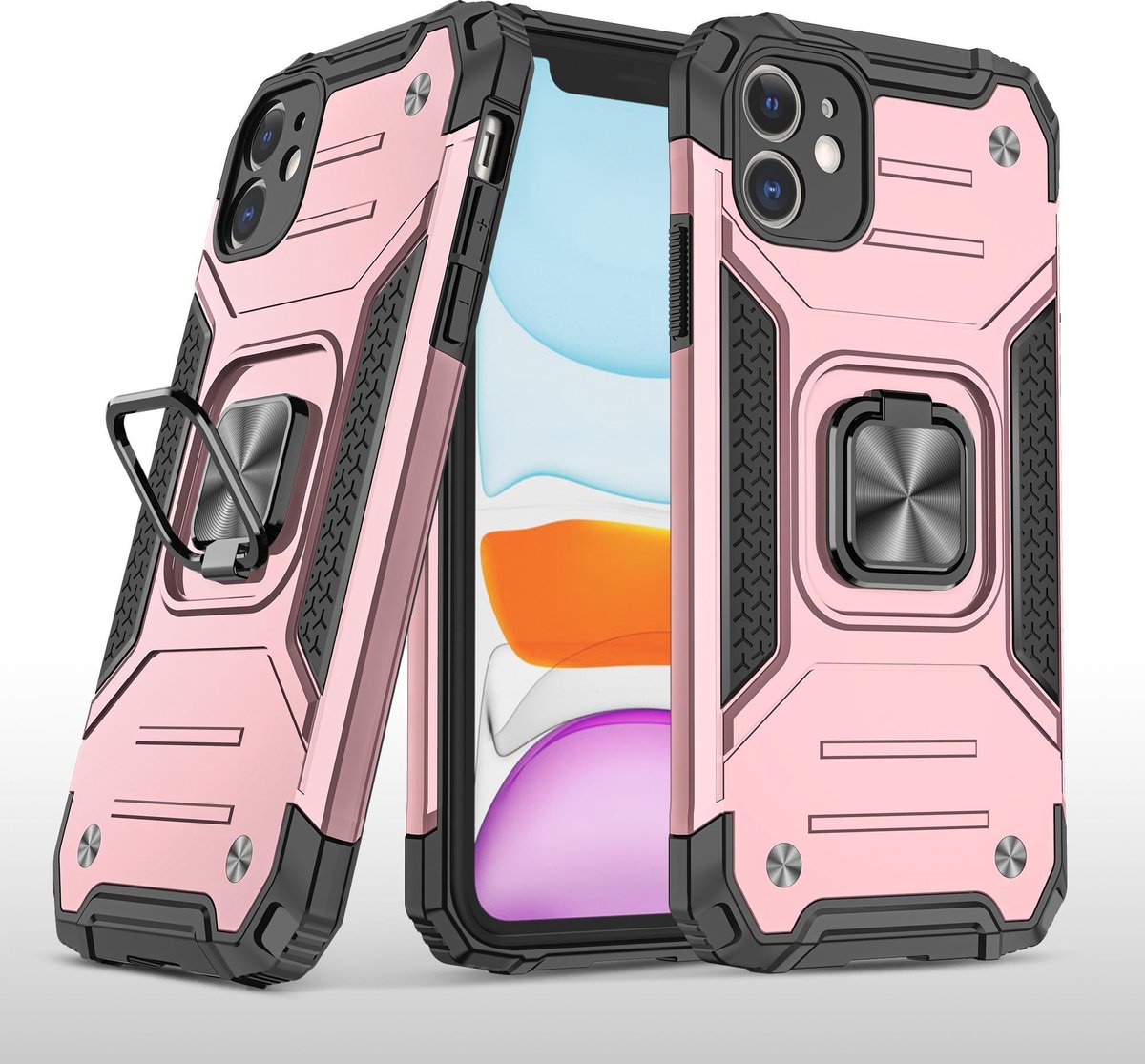 Hoesje Geschikt voor iPhone 11 Pro - Heavy Duty Armor hoesje Met Kickstand ringhouder – Rsoegoud