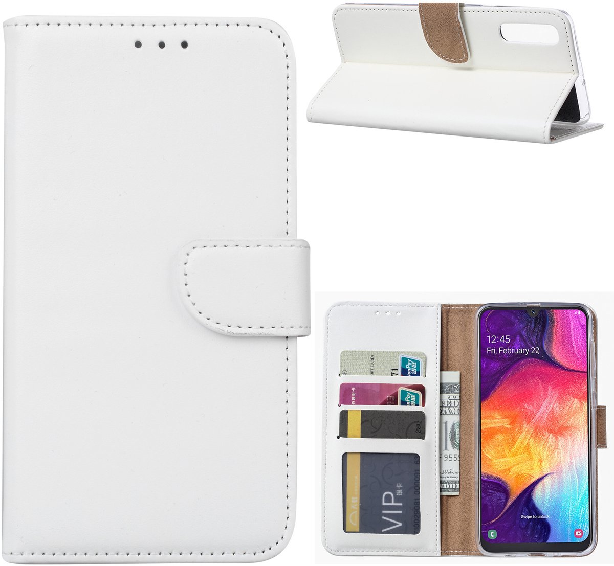 Ntech Portemonnee hoesje met Pasjesruimte Geschikt Voor Samsung Galaxy A70/A70s - Wit