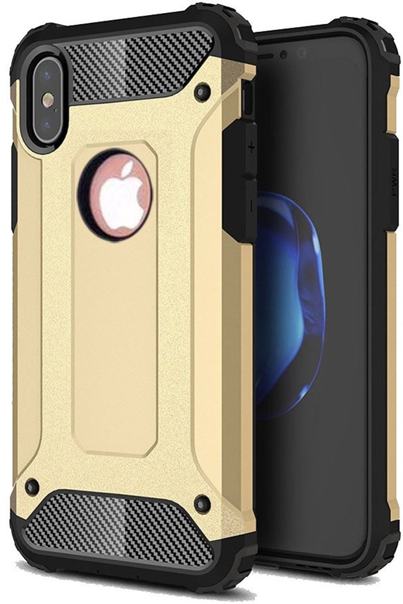 Ntech hoesje Geschikt voor iPhone X / Xs Dual layer Rugged Armor hoesje - Goud