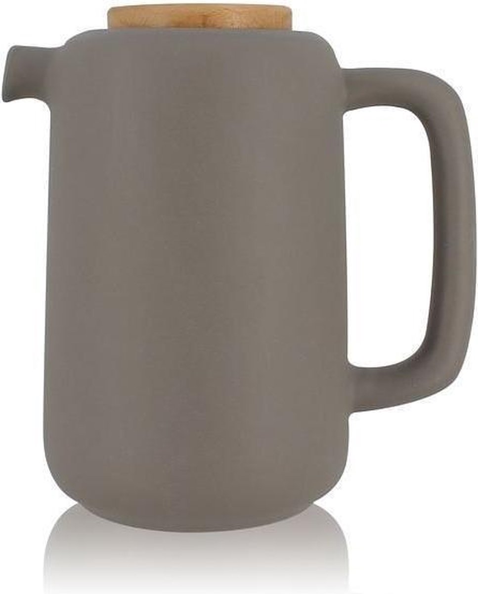 OGO  Aarden Theepot met Houten Deksel en rvs infuser - Grijs - 900ml